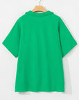 Bright Green Short Sleeve Turn-Down Collar Plus Size Blouse - Toi ‘n’ Moi Ltd