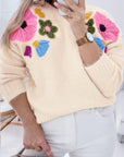 Beige Plus Size Crochet Flower Pullover Sweater - Toi ‘n’ Moi Ltd
