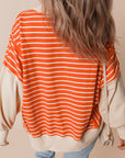 Orange Stripe Color Block Loose Fit Collared Drop Shoulder Sweatshirt