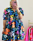 Blue Split Neck Collared Plus Floral Dress - Toi ‘n’ Moi Ltd