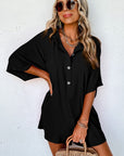 Black Plain Half Button Collared Pocket Loose Romper - Toi ‘n’ Moi Ltd