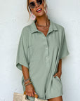 Black Plain Half Button Collared Pocket Loose Romper - Toi ‘n’ Moi Ltd