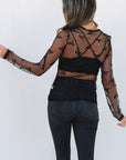 Black Bow Pattern Accent Mesh Long Sleeve Top - Toi ‘n’ Moi Ltd