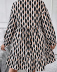 Apricot Abstract Print Collared V Neck Plus Size Mini Dress - Toi ‘n’ Moi Ltd