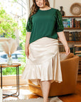 Beige Satin Split Ruffled High Waist Plus Size Skirt - Toi ‘n’ Moi Ltd