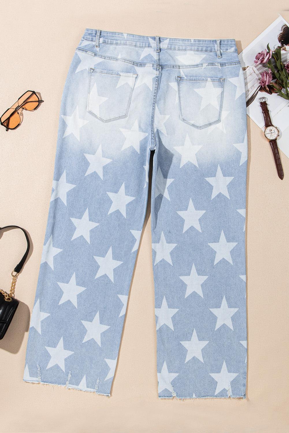 Beau Blue High Waist Star Pattern Plus Size Jeans - Toi ‘n’ Moi Ltd