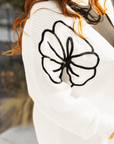 Beige Flower Embroidered Drop Shoulder Open Front Duster Cardigan - Toi ‘n’ Moi Ltd