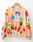 Sweat-shirt à épaules tombantes imprimé léopard multicolore kaki
