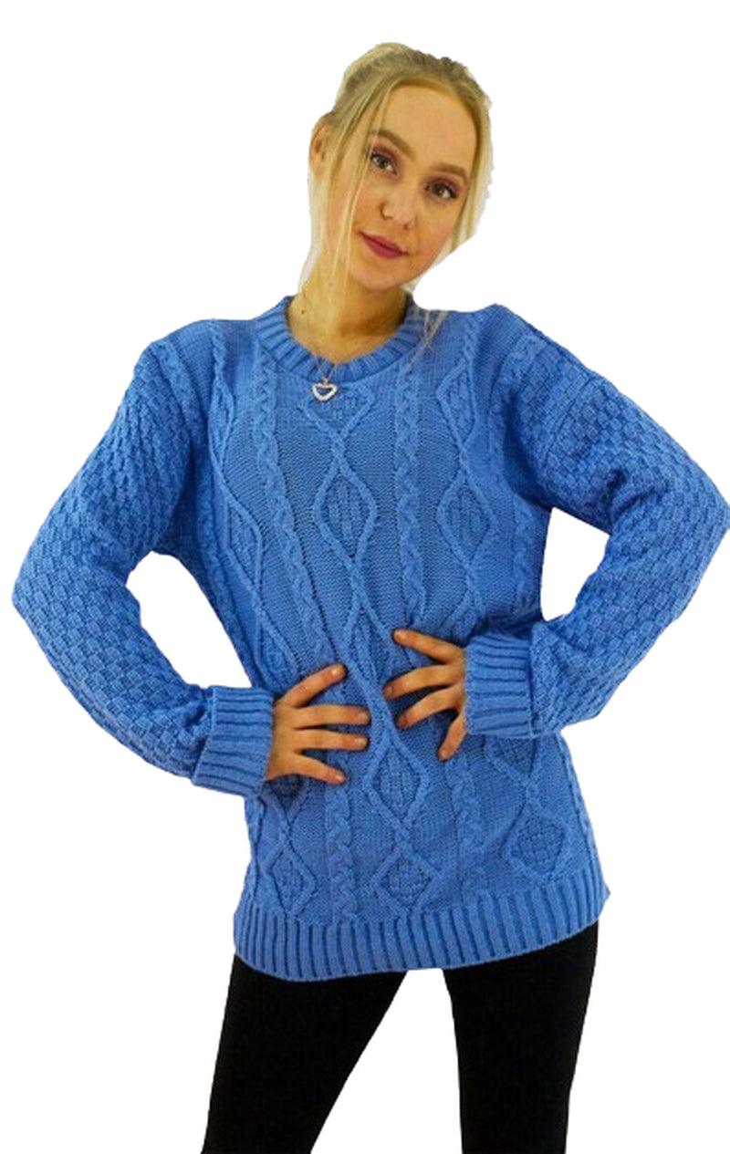 Women Long Sleeve Chunky Cable Knitted Crew Neck Winter Sweater Jumper Top - Toi ‘n’ Moi Ltd
