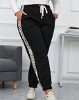 Black Plus Size Contrast Leopard Side Panel Joggers - Toi ‘n’ Moi Ltd