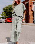 Ensemble t-shirt ample texturé gris et pantalon à cordon de serrage