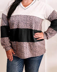 Black Leopard Print Colorblock V Neck Long Sleeve Plus Size Top - Toi ‘n’ Moi Ltd