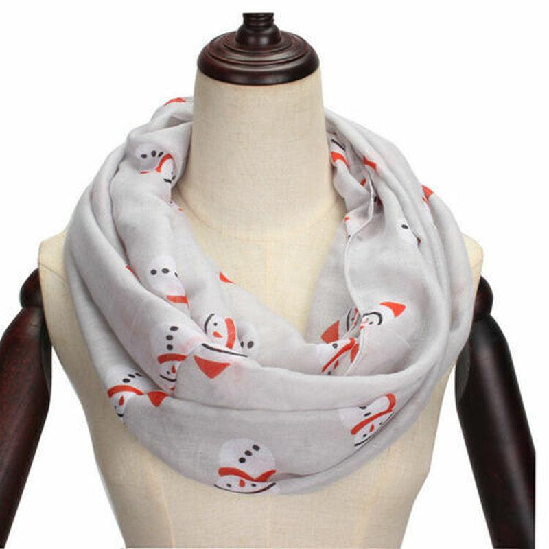 Womens Ladies Christmas Festive Scarf Santa Claus Snowman Print Winter Gifts UK - Toi ‘n’ Moi Ltd