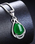 925 Sterling Silver Crystal Water Drop Jade Pendant Necklace Women Jewellery UK - Toi ‘n’ Moi Ltd