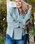 Beau Blue Textured Turn-down V Neck Drop Shoulder Plus Size Top - Toi ‘n’ Moi Ltd