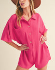 Black Plain Half Button Collared Pocket Loose Romper - Toi ‘n’ Moi Ltd