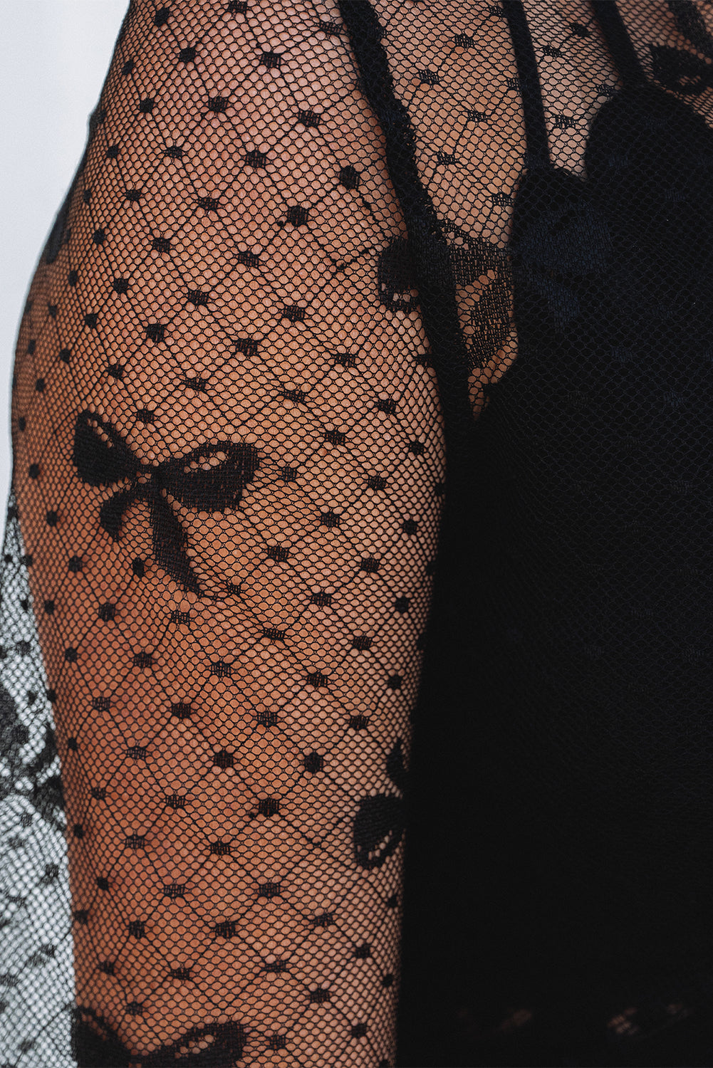 Black Bow Pattern Accent Mesh Long Sleeve Top - Toi ‘n’ Moi Ltd