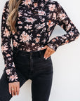 Black Floral Mesh Mock Neck Long Sleeve Slim Fit Top - Toi ‘n’ Moi Ltd