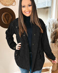 Black Plus Size Button Zipped Corduroy Jacket - Toi ‘n’ Moi Ltd