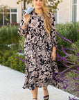 Black Plus Size Floral Printed Puff Sleeve Collared Maxi Dress - Toi ‘n’ Moi Ltd