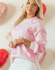 Pink Heart Shape Bubble Sleeve Baggy Sweater