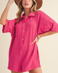 Black Plain Half Button Collared Pocket Loose Romper - Toi ‘n’ Moi Ltd
