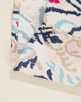 White Abstract Printed Notched V Neck Split Half Sleeve Blouse