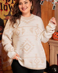 Apricot Plus Size Western Aztec Print Loose Sweater - Toi ‘n’ Moi Ltd