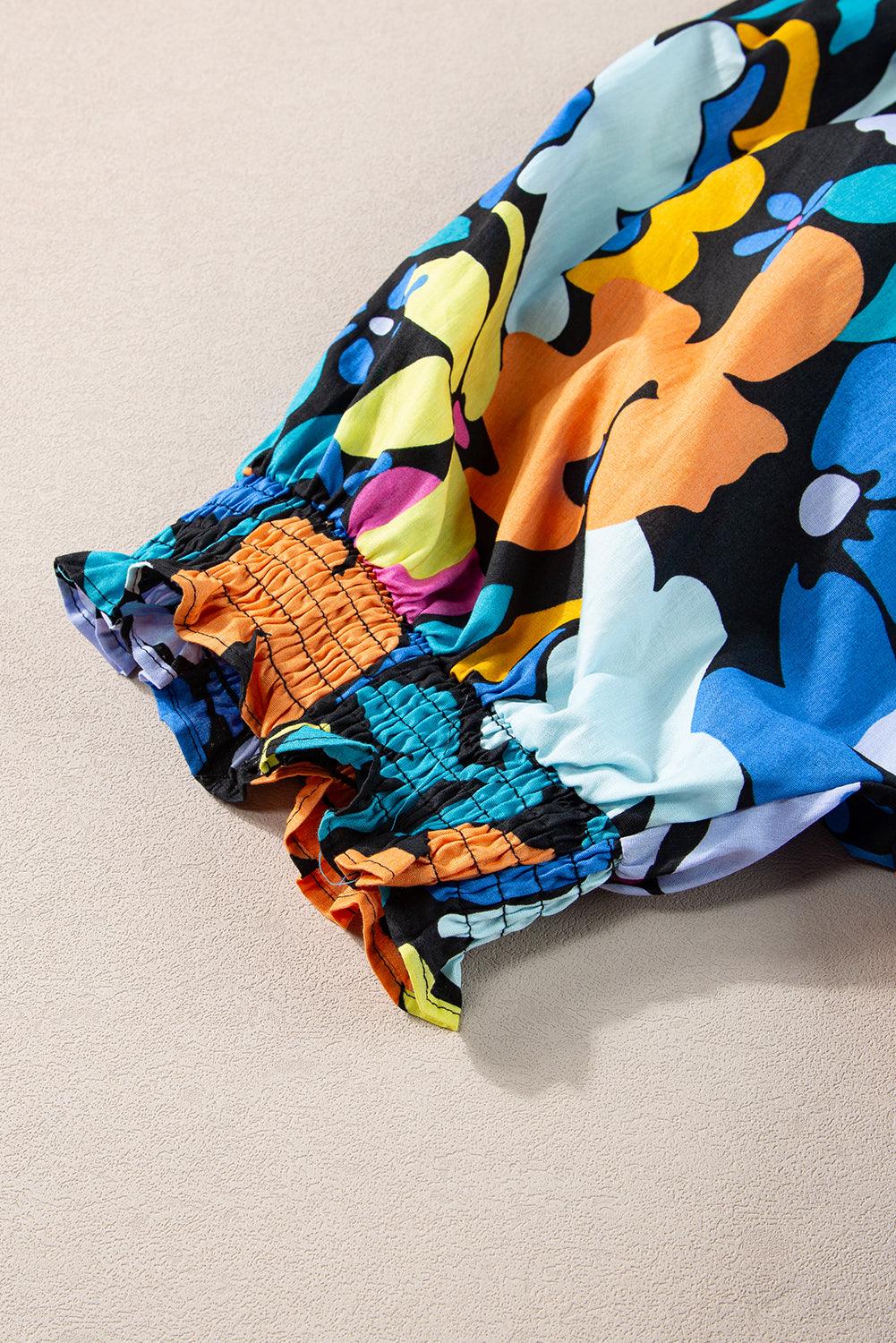 Blue Split Neck Collared Plus Floral Dress - Toi ‘n’ Moi Ltd