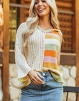 Beige Oversized Colorblock V Neck Hooded Sweater - Toi ‘n’ Moi Ltd