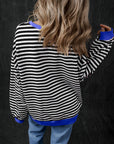 Black Stripe Oversized Contrast Trim Pullover Sweatshirt - Toi ‘n’ Moi Ltd