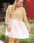 Apricot Color Block Patchwork Ruffled Plus Size Mini Dress - Toi ‘n’ Moi Ltd