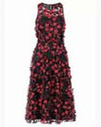 Women'S Dress Cocktail Party Size 10 Prom Elegant 3D Poppy Midi Black & Red - Toi ‘n’ Moi Ltd
