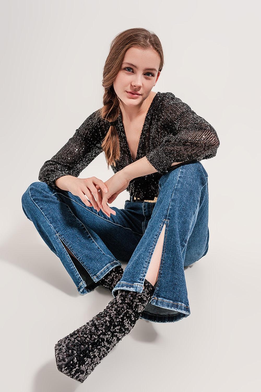 Jean évasé avec ourlet fendu