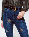 Flared Jeans With Shiny Stars Detail in Blue