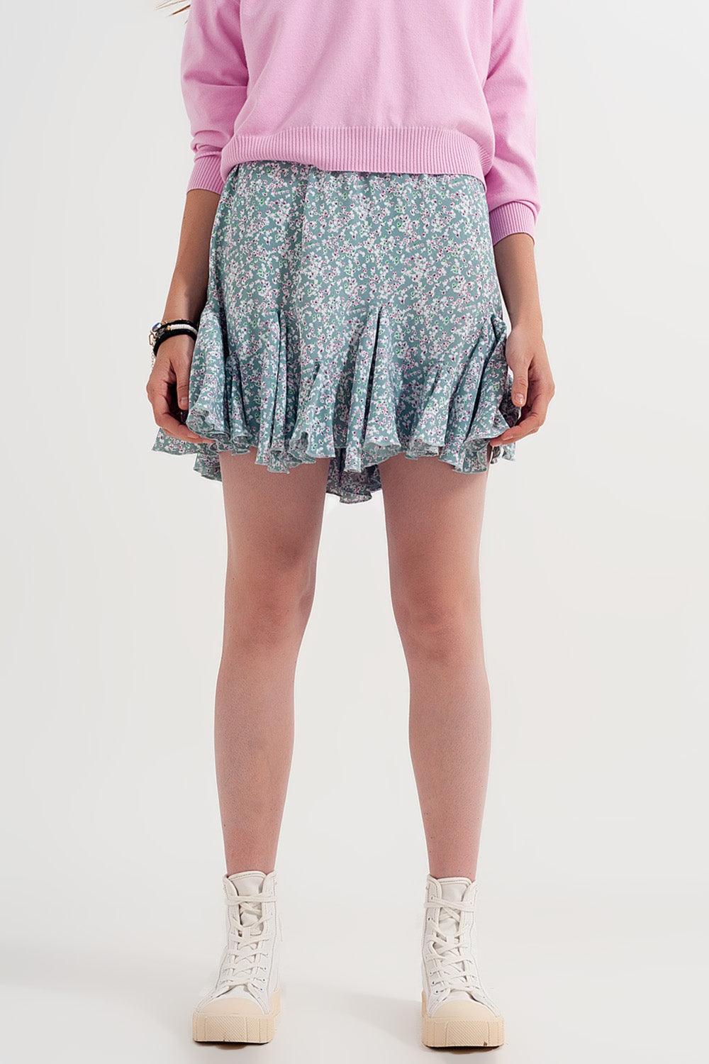 Floral Flounce Co-Ord Mini Skirt in Green - Toi ‘n’ Moi Ltd
