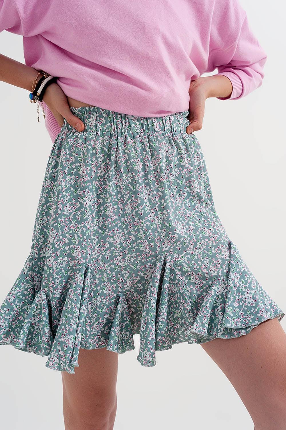 Floral Flounce Co-Ord Mini Skirt in Green - Toi ‘n’ Moi Ltd