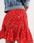Floral Flounce Co-Ord Mini Skirt in Red - Toi ‘n’ Moi Ltd