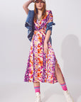 Flower Print Front Knot Maxi Dress in Multicolour