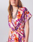 Flower Print Front Knot Maxi Dress in Multicolour