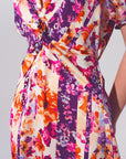 Flower Print Front Knot Maxi Dress in Multicolour