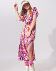 Flower Print Front Knot Maxi Dress in Multicolour