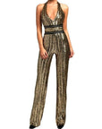 Gold Sequin Striped Jumpsuit