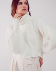 High Neck Jumper With Balloon Sleeve in Cream