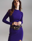 Robe longue en maille à col montant en violet