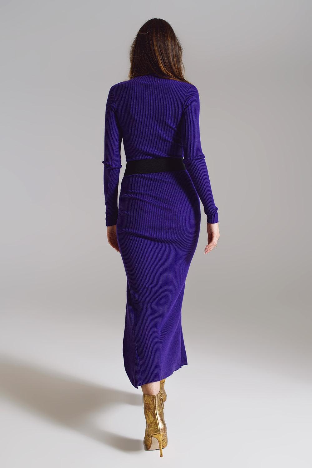 Robe longue en maille à col montant en violet