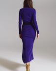 Robe longue en maille à col montant en violet