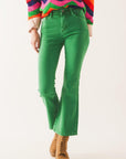 High Waist Flare Jean in Green