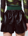 High Waisted Short Leather Pants in Black
