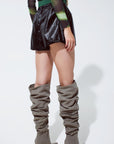 High Waisted Short Leather Pants in Black